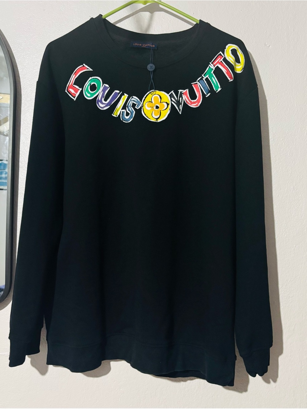 Louis Vuitton Black Sweatshirt with Multicolor Neckline Logo